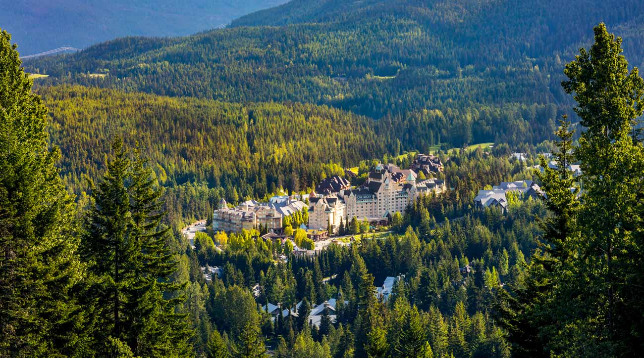 An aerial view of Fairmont Chateau Whistler Resort.