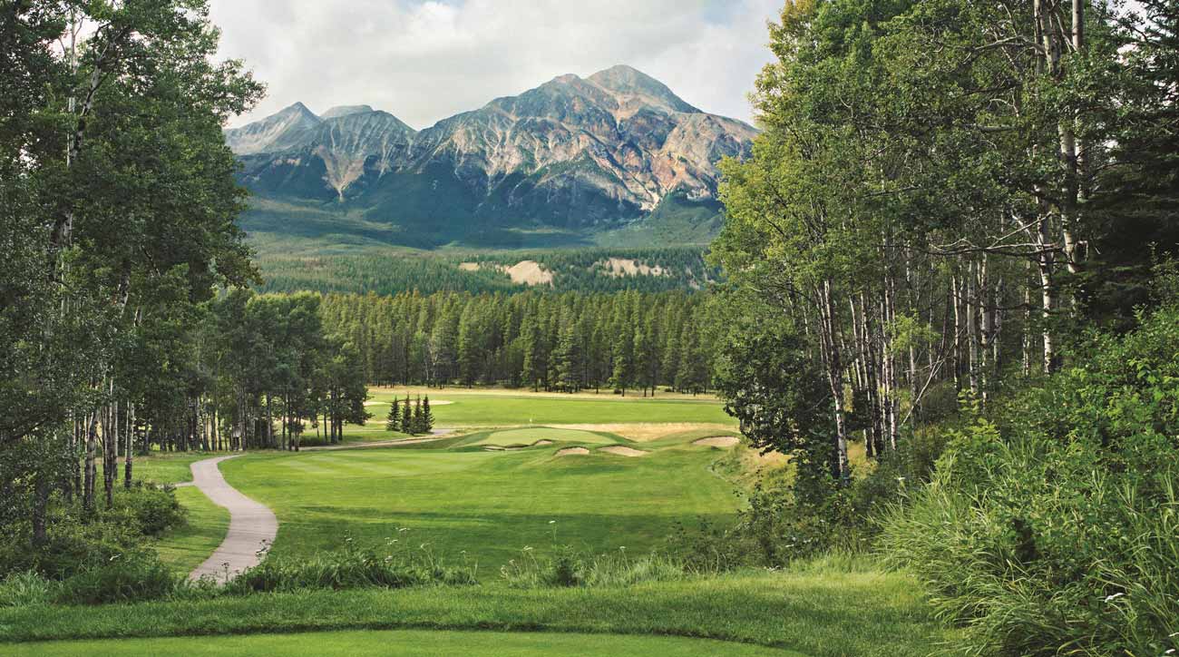 The golf course at Fairmont Jasper Park Lodge features mountain views on every hole.