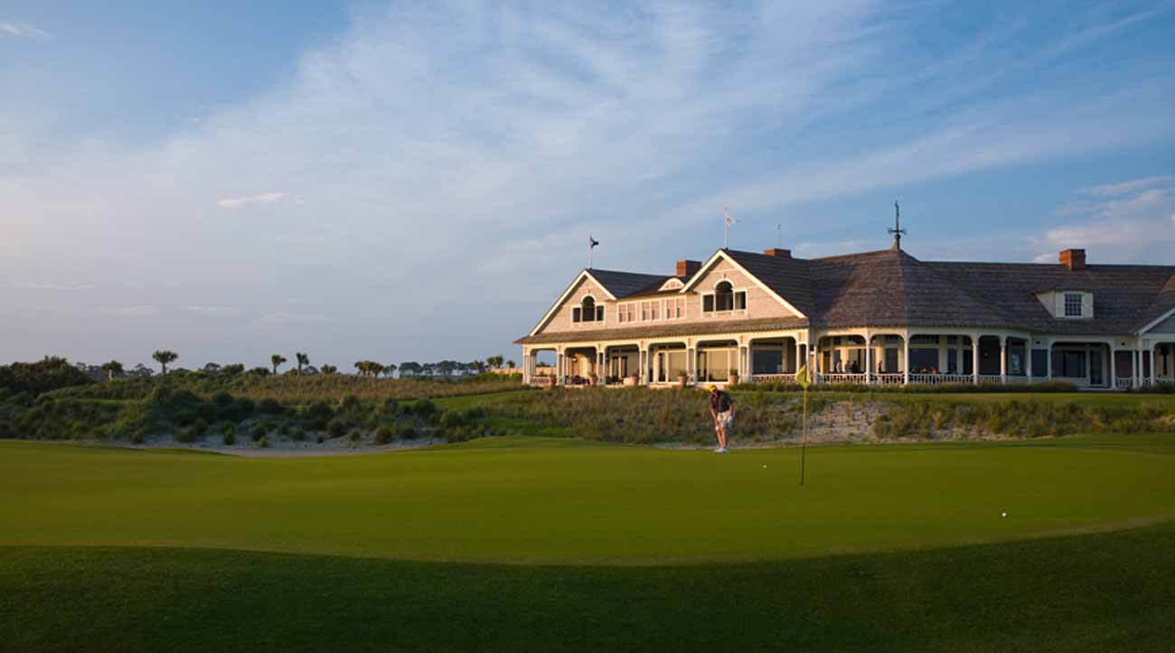 The 18th hole and clubhouse at Kiawah Island's Ocean Course.